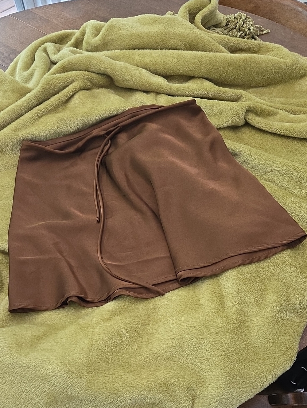 Amazon Brown Satin Mini Skirt